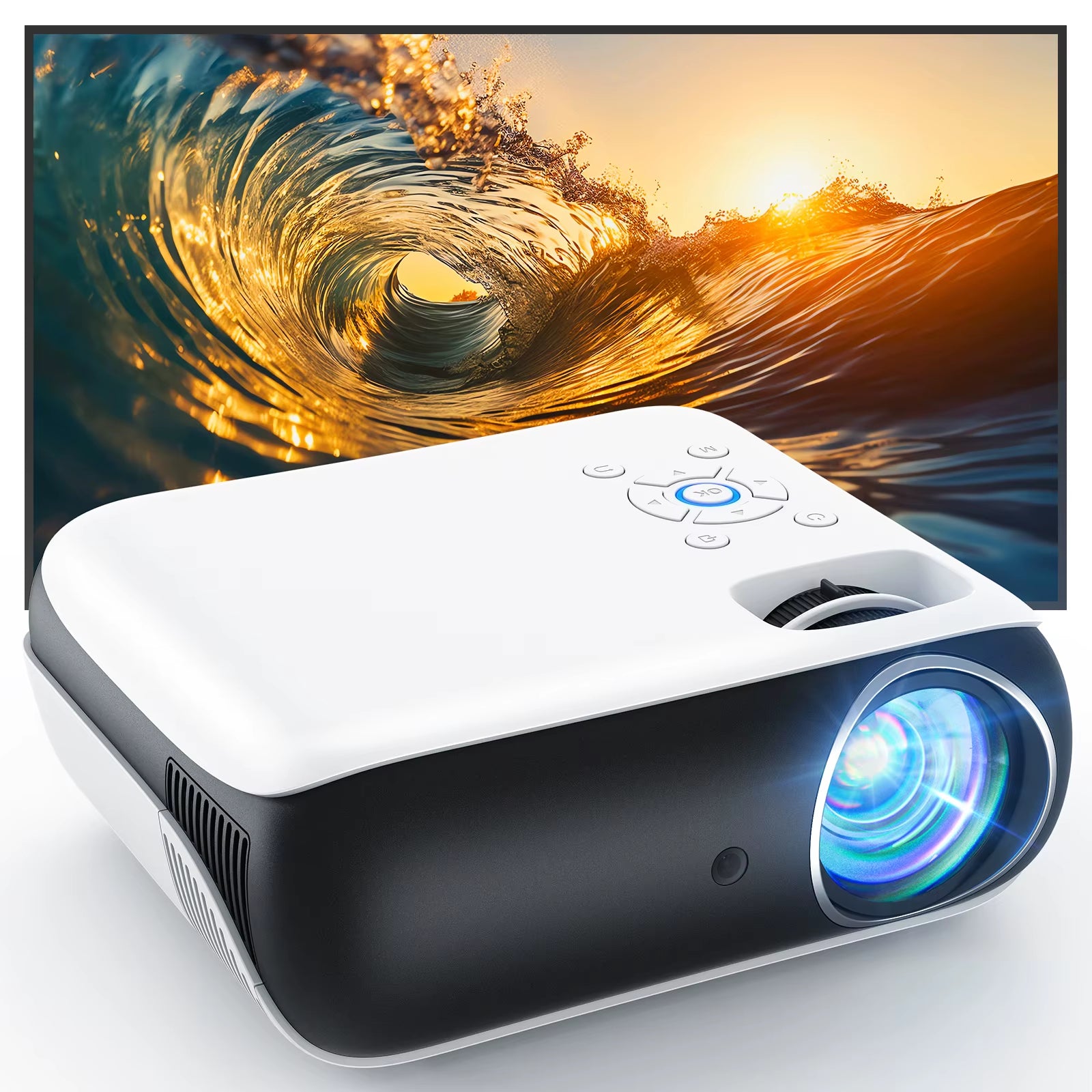 Beamer,Full HD 1080P,Bluetooth,4K-Unterstützung,Tragbar Mini Heimkino-Projektor,Kompatibel Mit Smartphone/Hdmi/Usb/Av